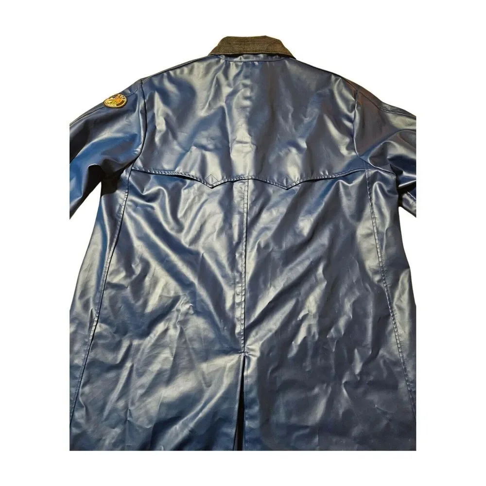 Vintage RARE Ralph‎ Lauren Blue Rubberized Canvas Trench Coat Saling 80s Adult M